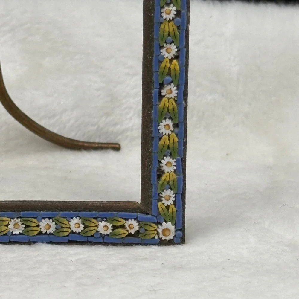 Micro Mosaic Rectangle Picture Frame Gold Tone Blue Green White